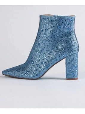 Betsey Johnson Cady Rhinestone Ankle Booties Boots in Light Blue Size US 10